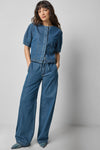 Denim Full Sleeve Seamed Top Womens Top Blue Denim A0
