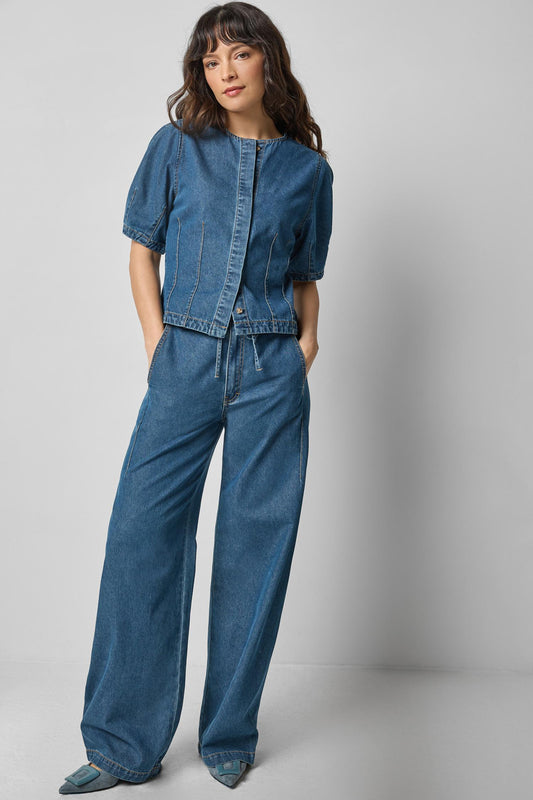 Denim Full Sleeve Seamed Top Womens Top Blue Denim A0