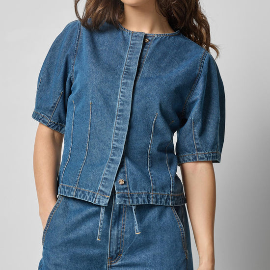 Denim Full Sleeve Seamed Top in color Blue Denim Image A1