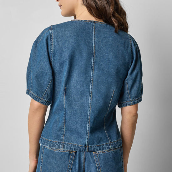 Denim Full Sleeve Seamed Top in color Blue Denim Image A2