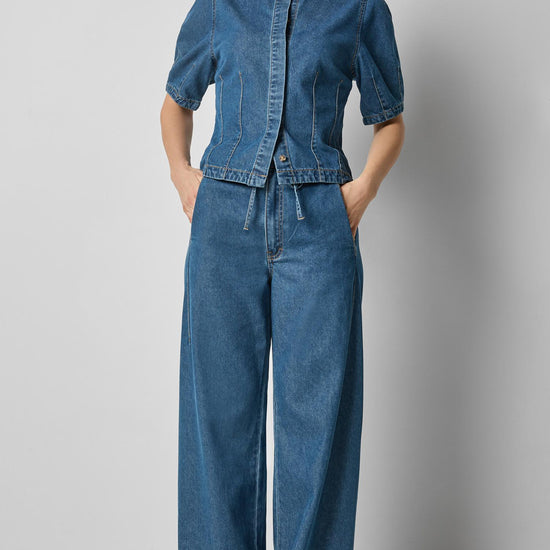 Denim Full Sleeve Seamed Top in color Blue Denim Image A3