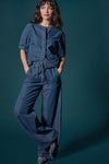 Denim Full Sleeve Seamed Top Womens Top Blue Denim C0