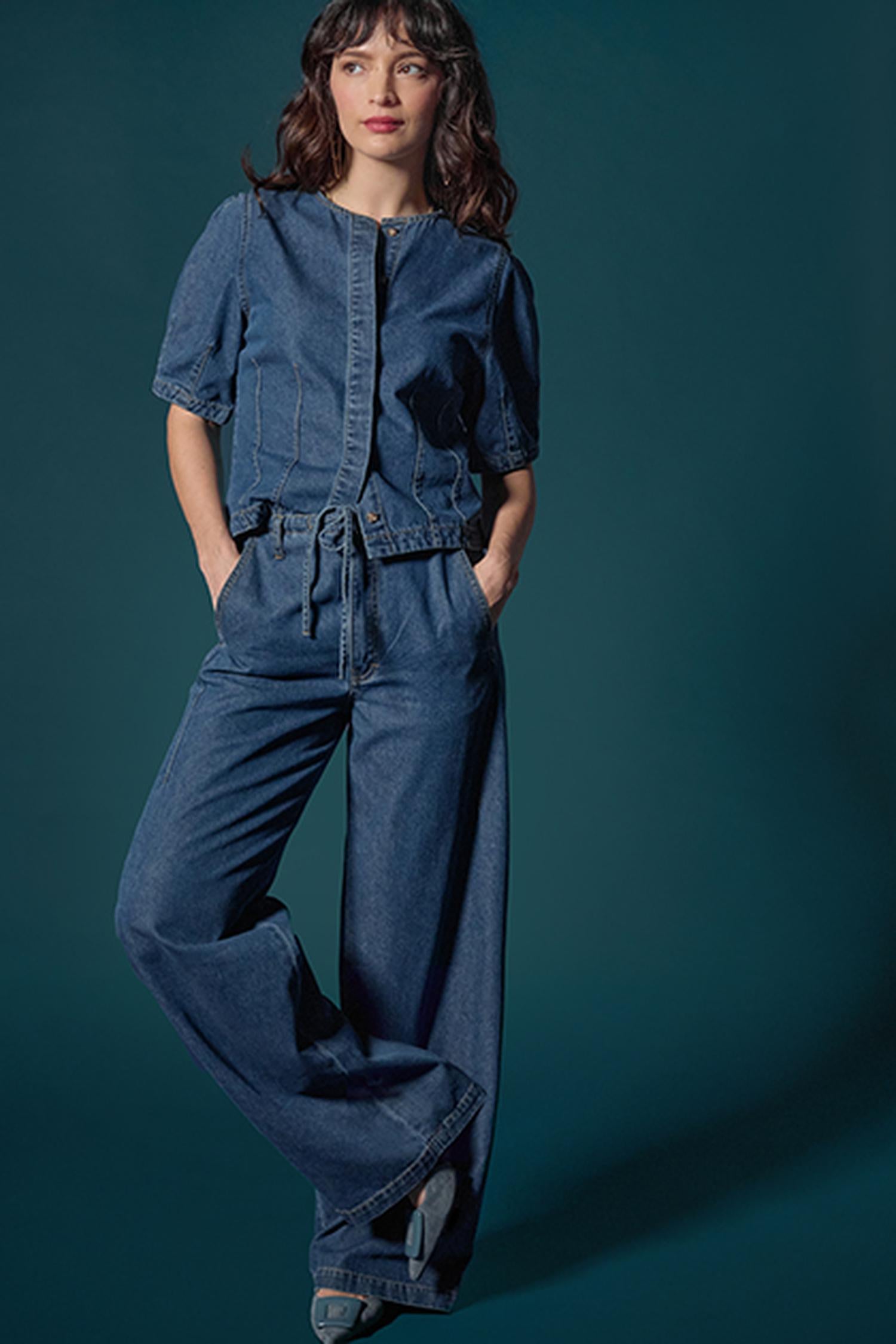 Denim Full Sleeve Seamed Top in color Blue Denim Image C0