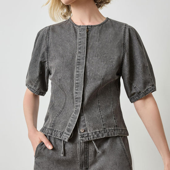 Denim Full Sleeve Seamed Top in color Grey Denim Image A1