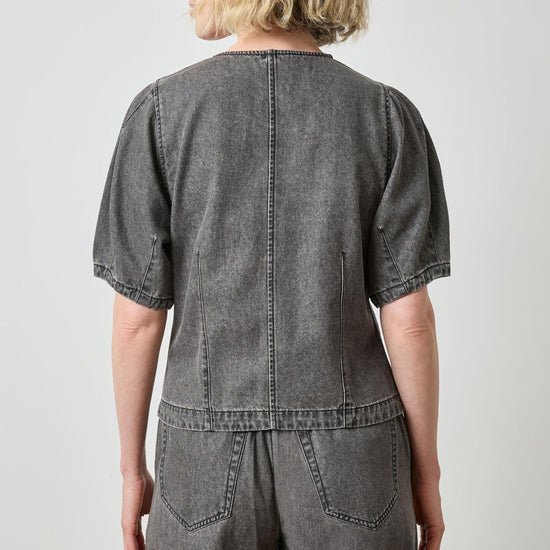 Denim Full Sleeve Seamed Top in color Grey Denim Image A2
