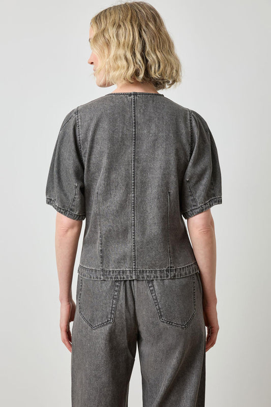 Denim Full Sleeve Seamed Top Womens Top Grey Denim A2