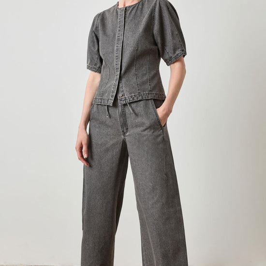 Denim Full Sleeve Seamed Top in color Grey Denim Image A3