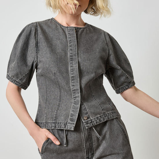 Denim Full Sleeve Seamed Top in color Grey Denim Image A4