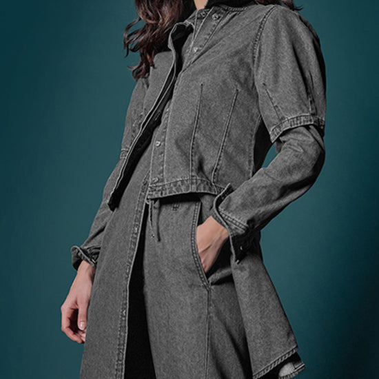 Denim Full Sleeve Seamed Top in color Grey Denim Image C0