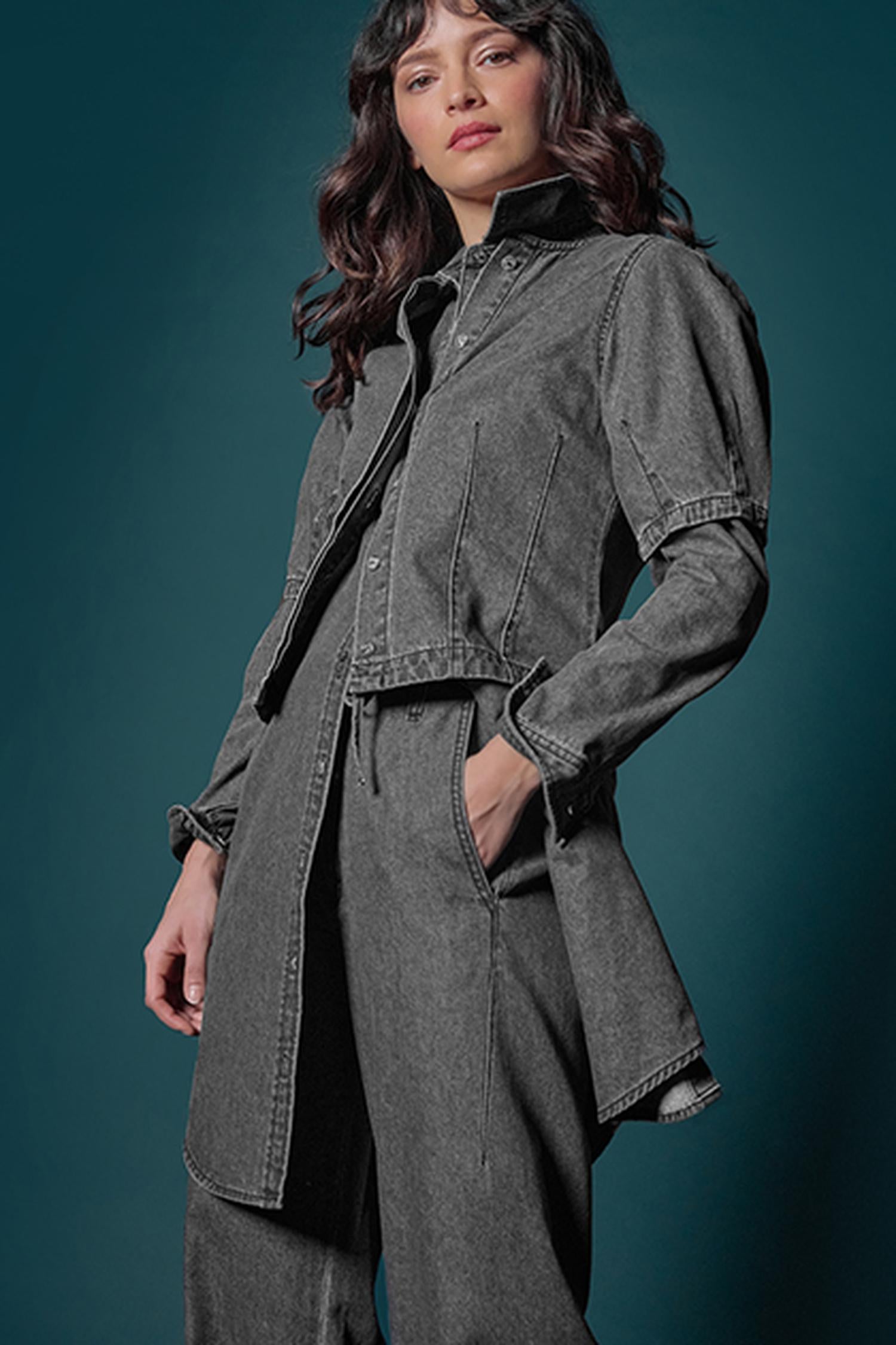 Denim Full Sleeve Seamed Top in color Grey Denim Image C0