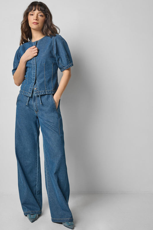 Straight Leg Drawcord Pant Womens Pant Blue Denim A0