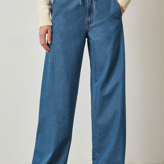 Denim Straight Leg Drawcord Pant Womens Pant Blue Denim A1