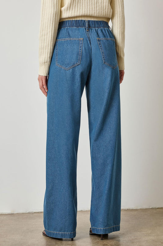 Denim Straight Leg Drawcord Pant in color Blue Denim Image A2