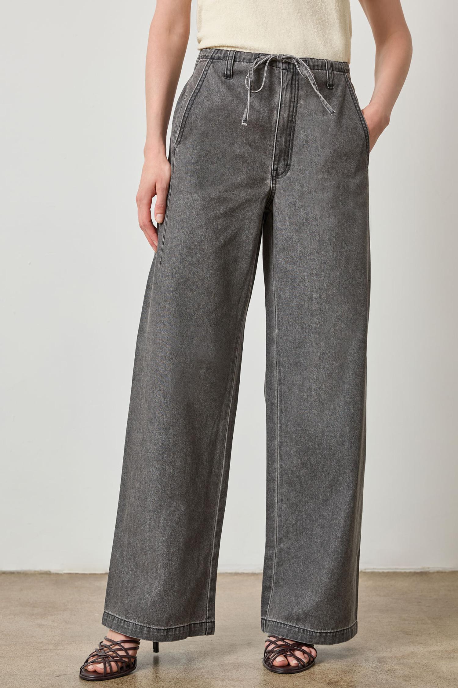 Denim Straight Leg Drawcord Pant in color Grey Denim Image A1