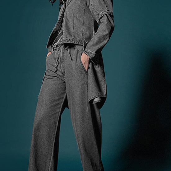 Denim Straight Leg Drawcord Pant in color Grey Denim Image C0