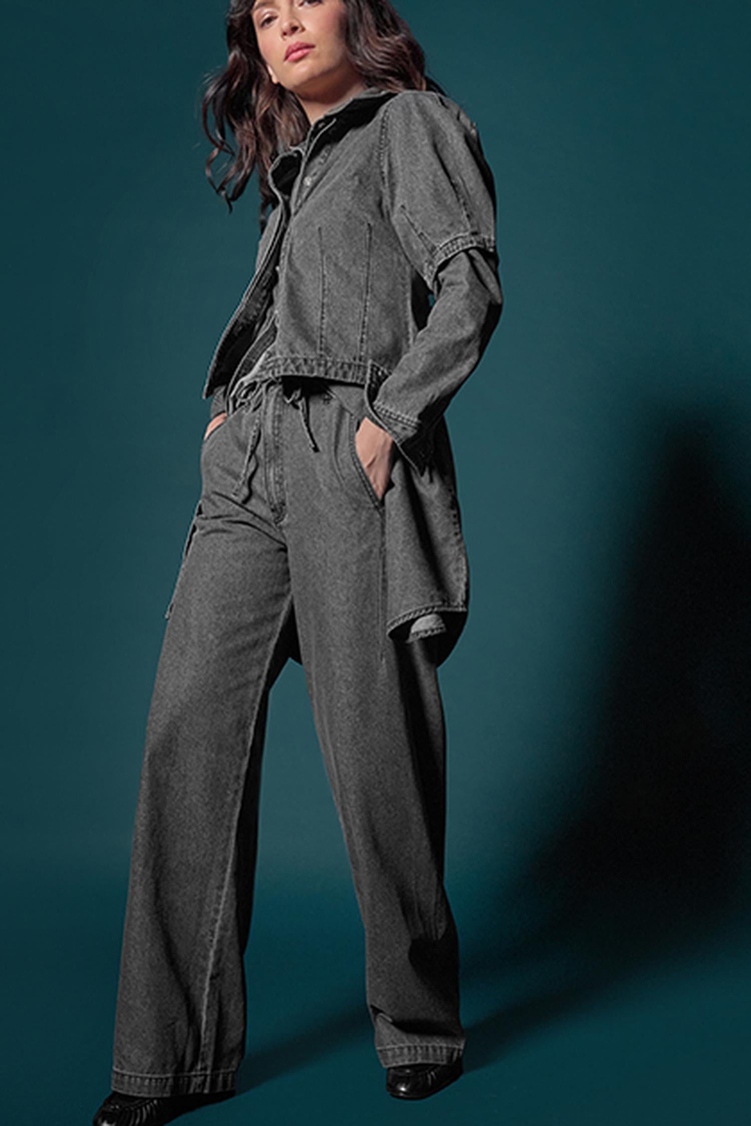 Denim Straight Leg Drawcord Pant in color Grey Denim Image C0