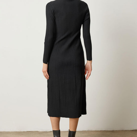 Long Sleeve Rib Henley Dress Womens Dress Black A2