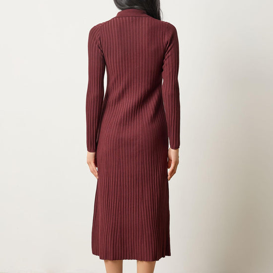 Long Sleeve Rib Henley Dress Womens Dress Dark Cherry A2