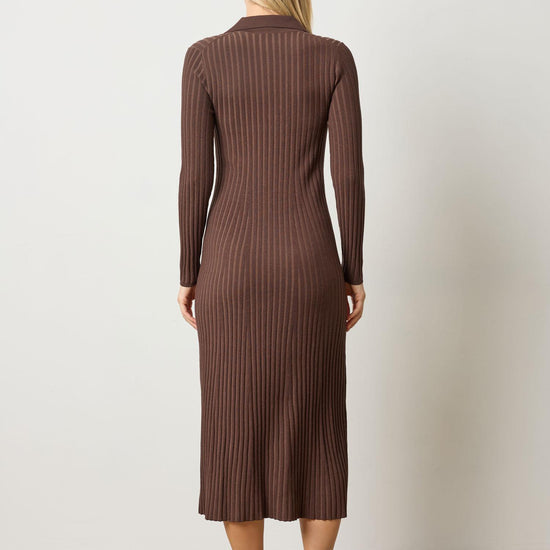 Long Sleeve Rib Henley Dress Womens Dress Mink A2