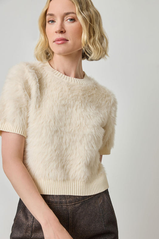 Short Sleeve Brushed Crewneck in color Ivory Image A1