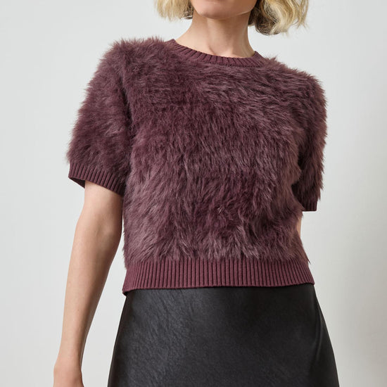 Short Sleeve Brushed Crewneck in color Raisin Image A1