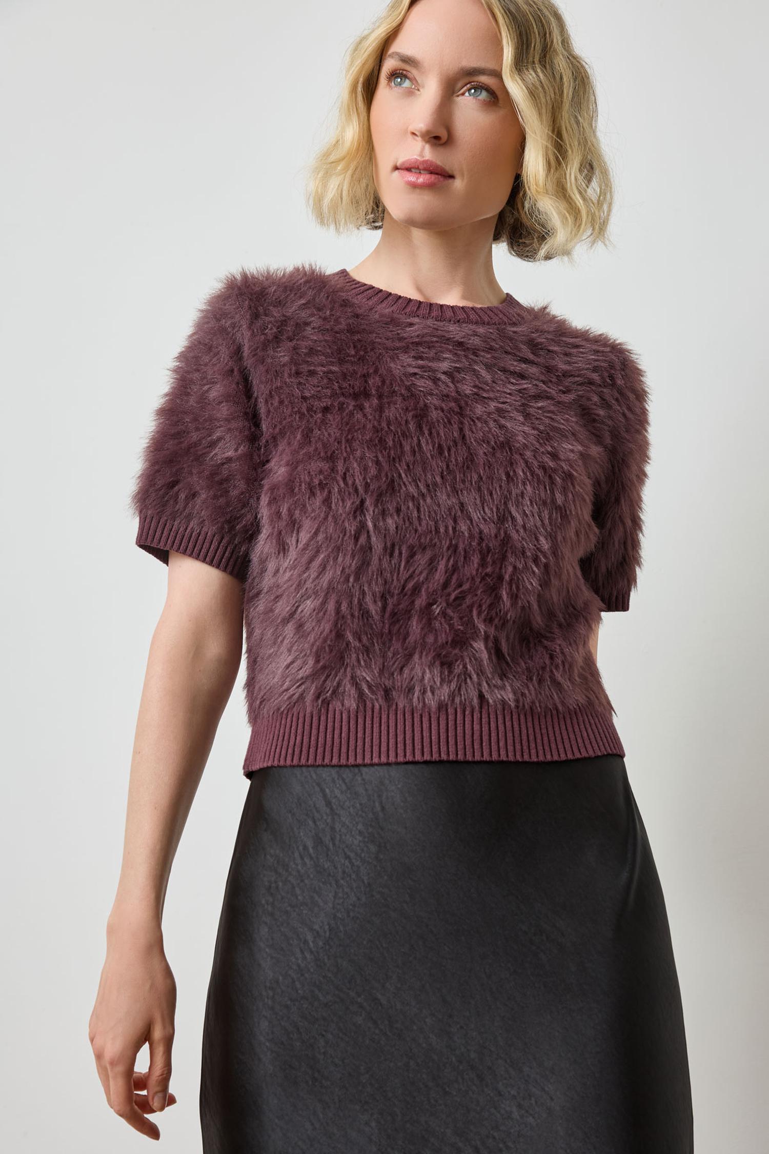 Short Sleeve Brushed Crewneck in color Raisin Image A1
