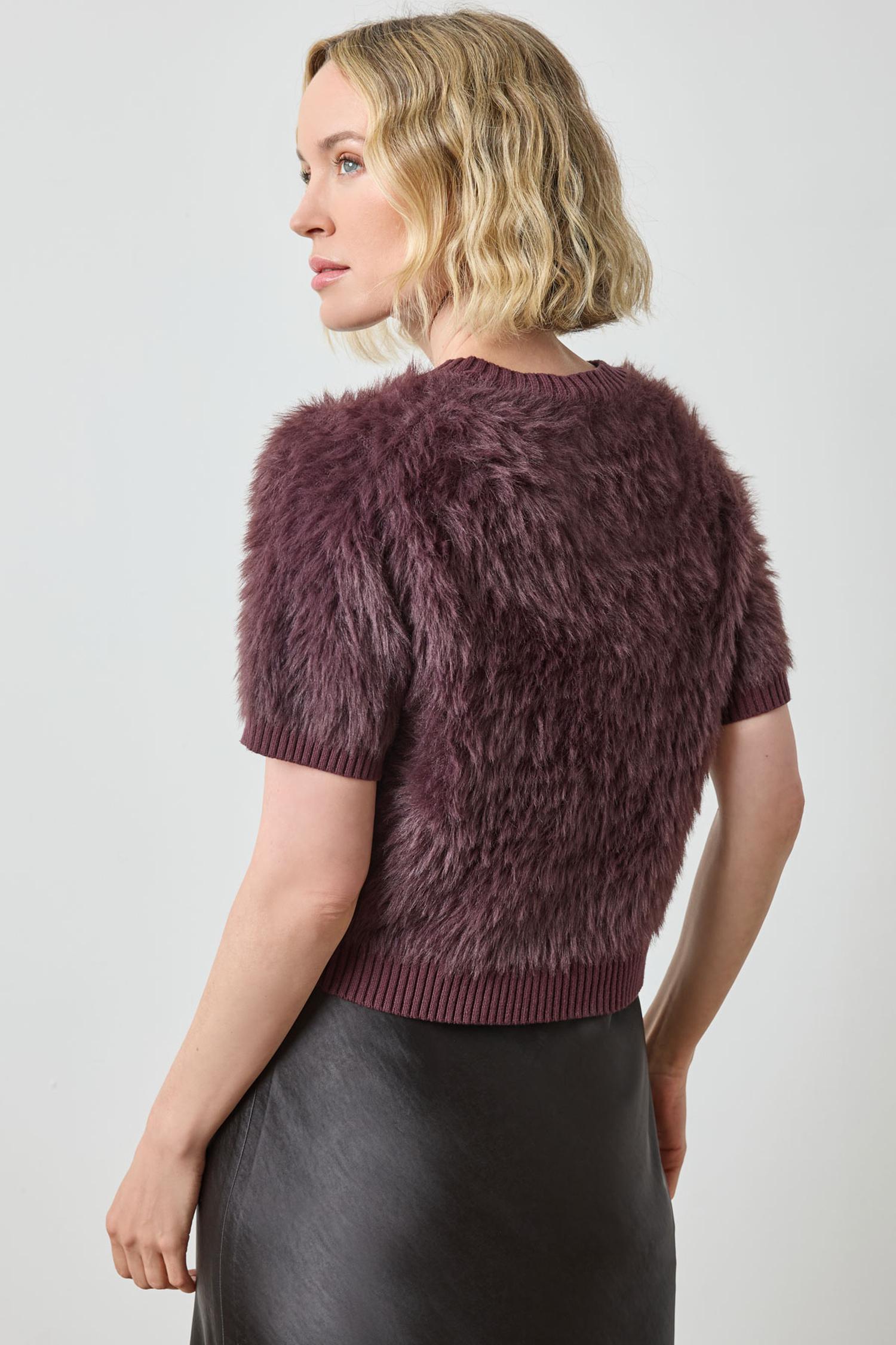 Short Sleeve Brushed Crewneck in color Raisin Image A2