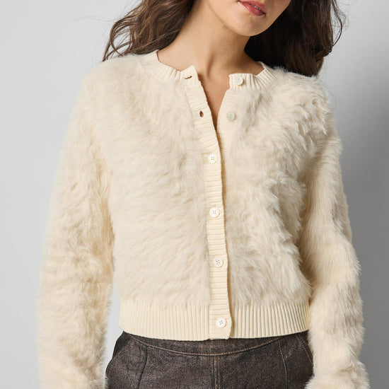 Brushed Crewneck Cardigan in color Ivory Image A1
