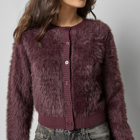 Brushed Crewneck Cardigan in color Raisin Image A1