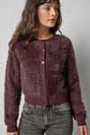 Brushed Crewneck Cardigan Womens Sweater Raisin A1