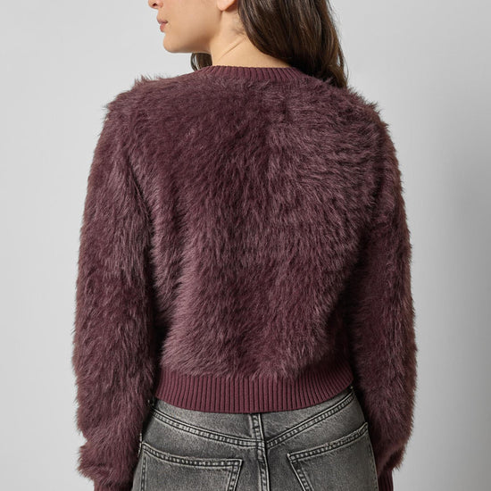 Brushed Crewneck Cardigan in color Raisin Image A2