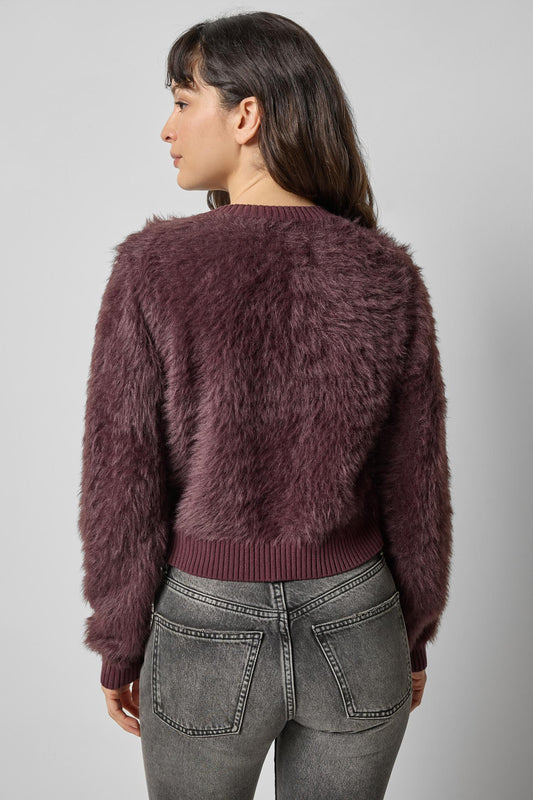 Brushed Crewneck Cardigan in color Raisin Image A2