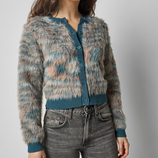 Brushed Crewneck Cardigan in color Teal Space Dye Image A1