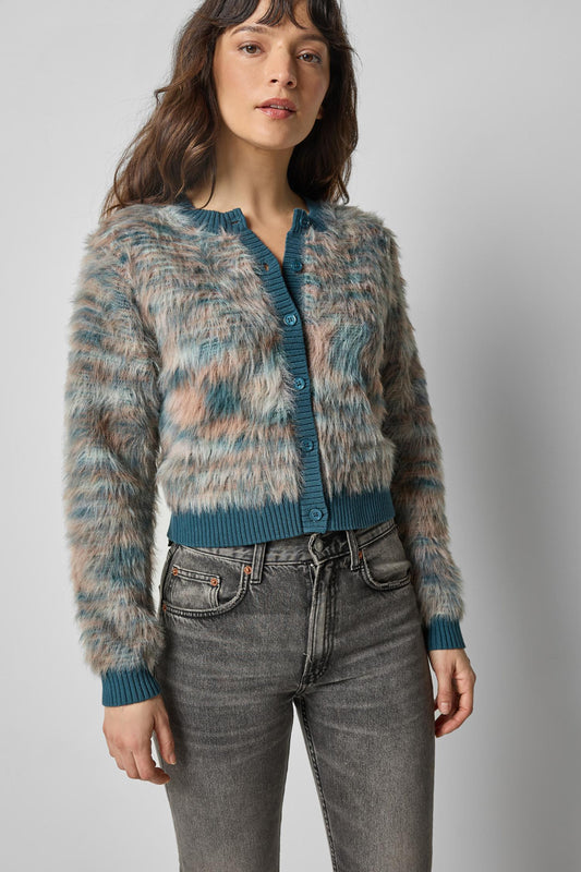 Brushed Crewneck Cardigan in color Teal Space Dye Image A1
