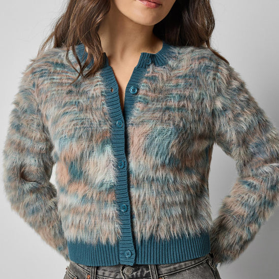 Brushed Crewneck Cardigan in color Teal Space Dye Image A3