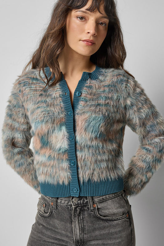 Brushed Crewneck Cardigan in color Teal Space Dye Image A3