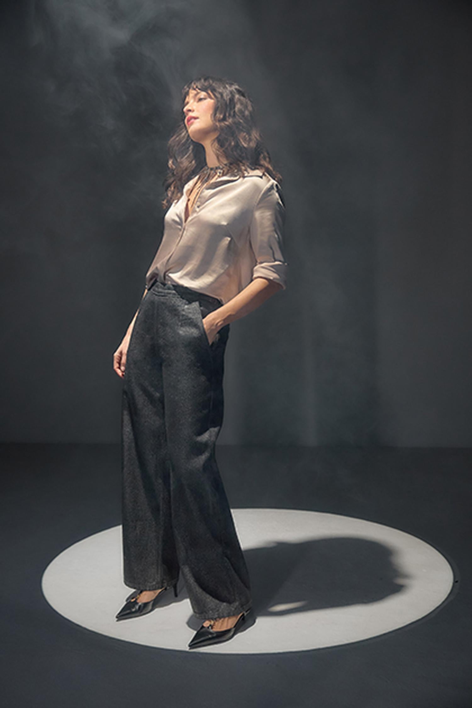 Metallic Pant in color Silver Denim Image C0