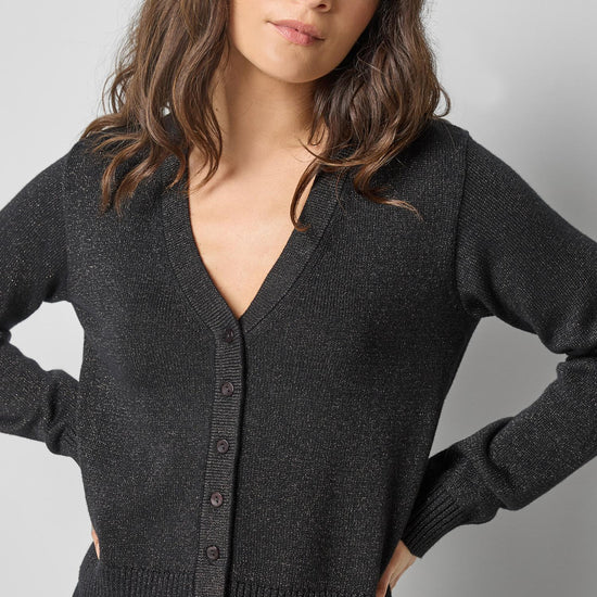V-Neck Cardigan Womens Sweater Black Sparkle A1