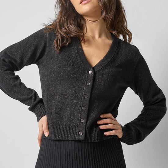 V-Neck Cardigan in color Black Sparkle Image A3