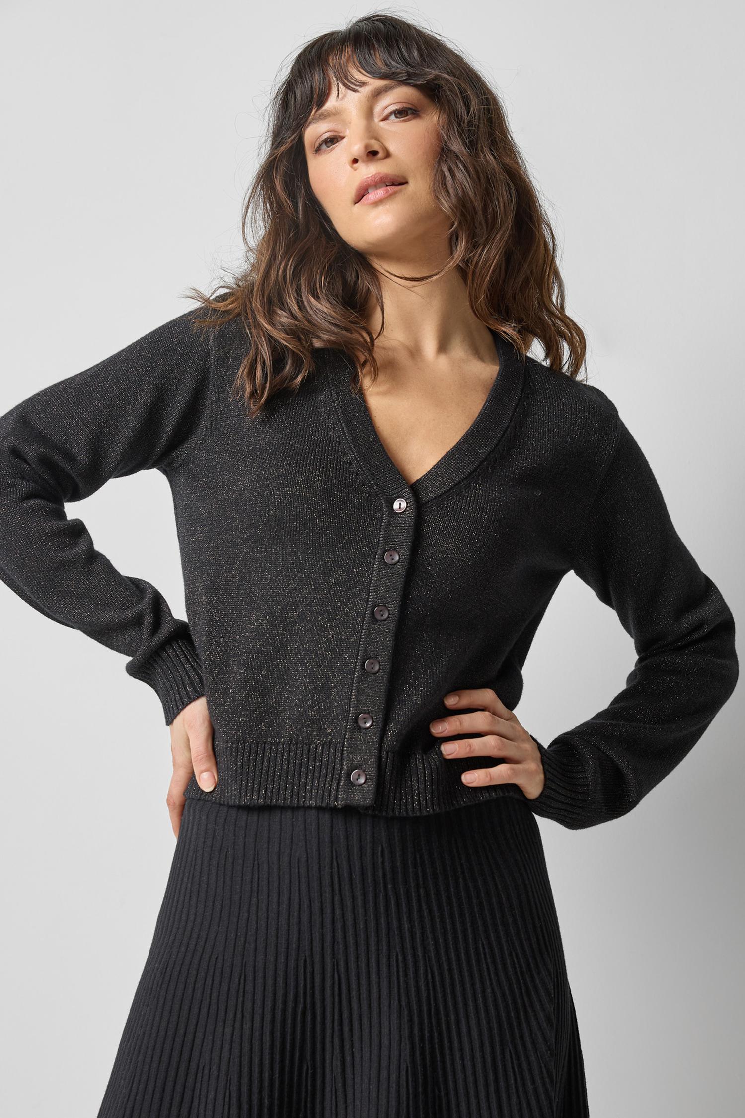V-Neck Cardigan in color Black Sparkle Image A3