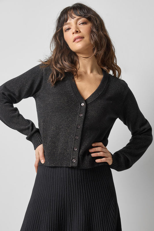 V-Neck Cardigan in color Black Sparkle Image A3