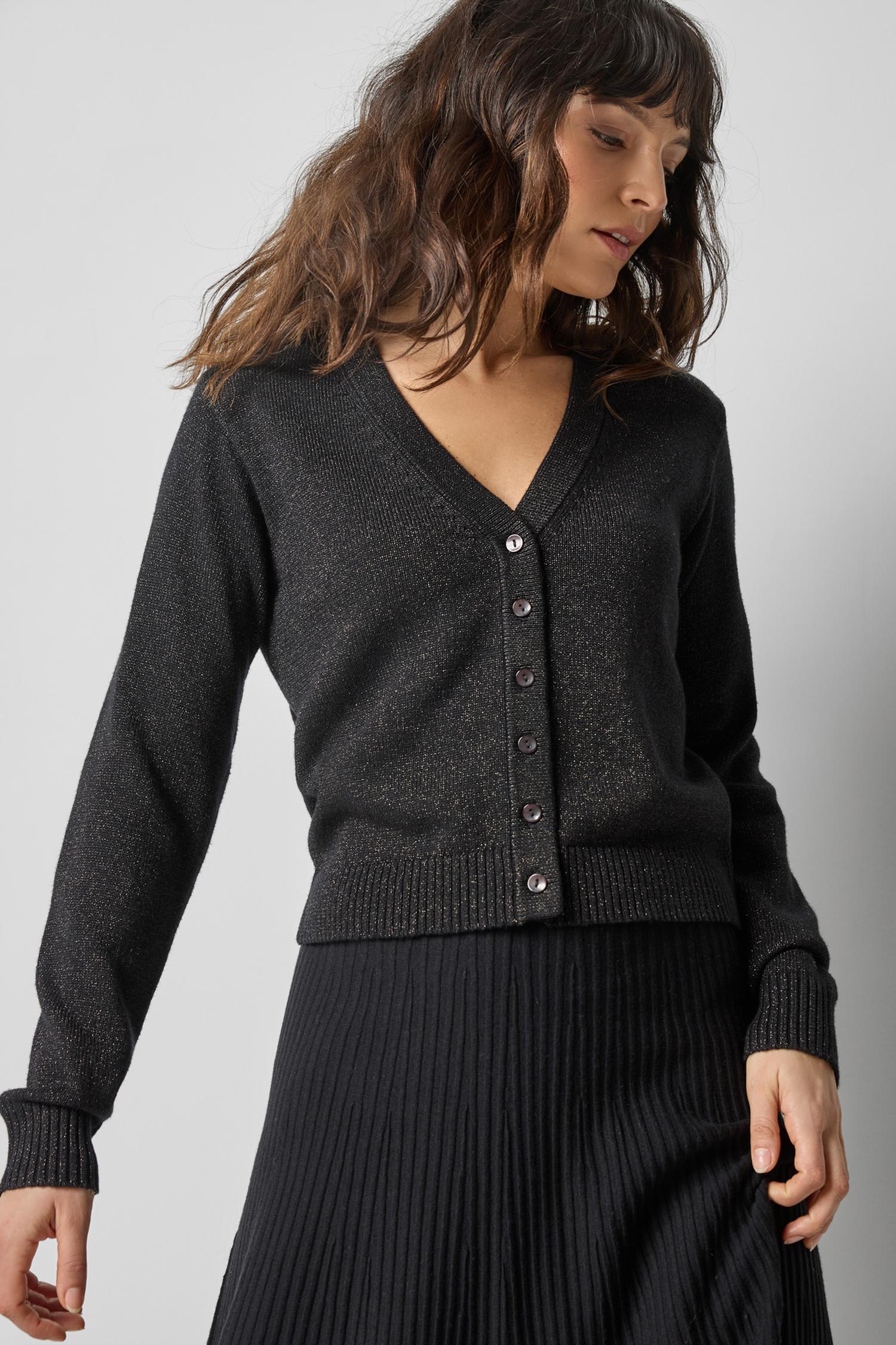 V-Neck Cardigan in color Black Sparkle Image A4