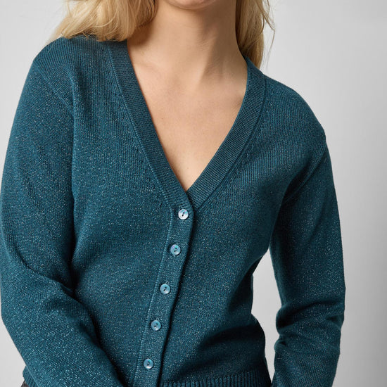 V-Neck Cardigan in color Deep Sea Sparkle Image A1
