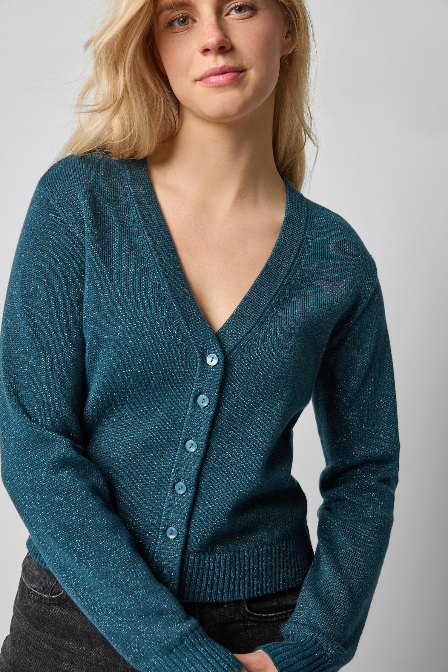 V-Neck Cardigan in color Deep Sea Sparkle Image A1