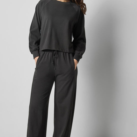 The Drawcord Wide Leg Pan in color Black Image A0