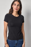 Short Sleeve Crewneck Womens Top Black A1
