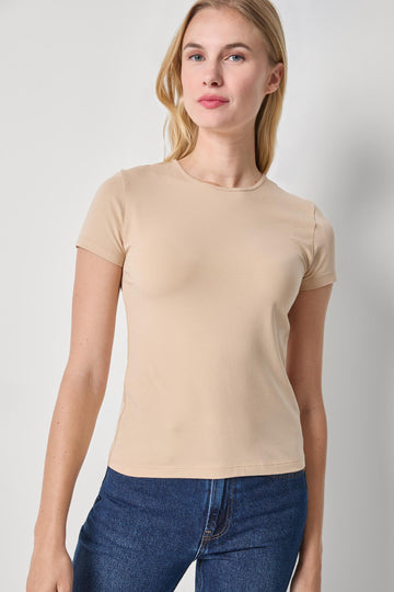 Short Sleeve Crewneck Womens Top Nude A1