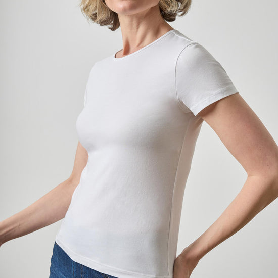 Short Sleeve Crewneck Womens Top White A3