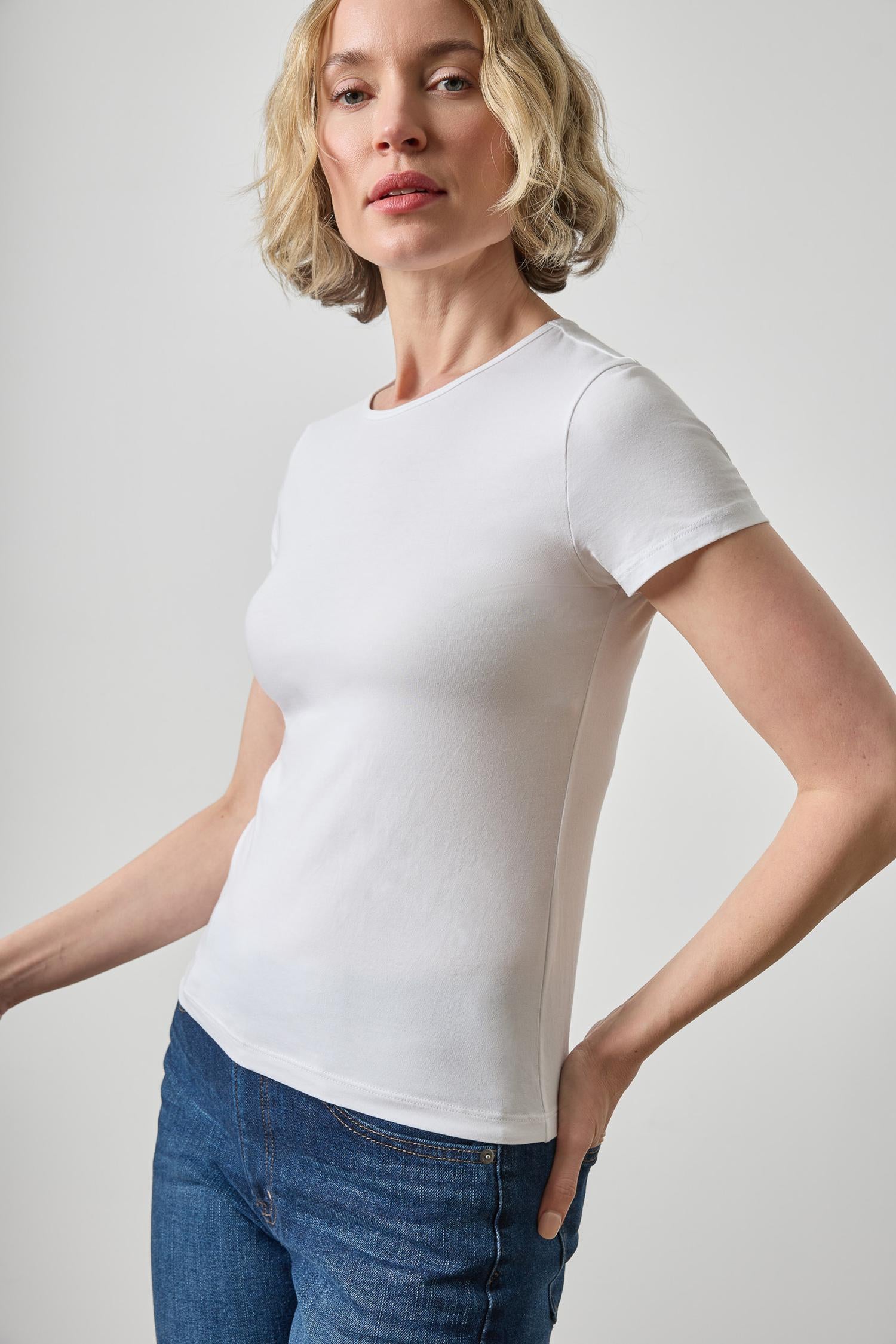 Short Sleeve Crewneck Womens Top White A3