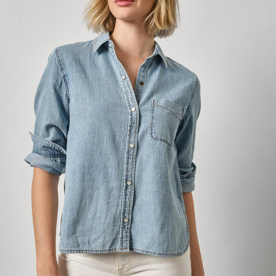 Denim Button Down Womens Top Blue Wash A1